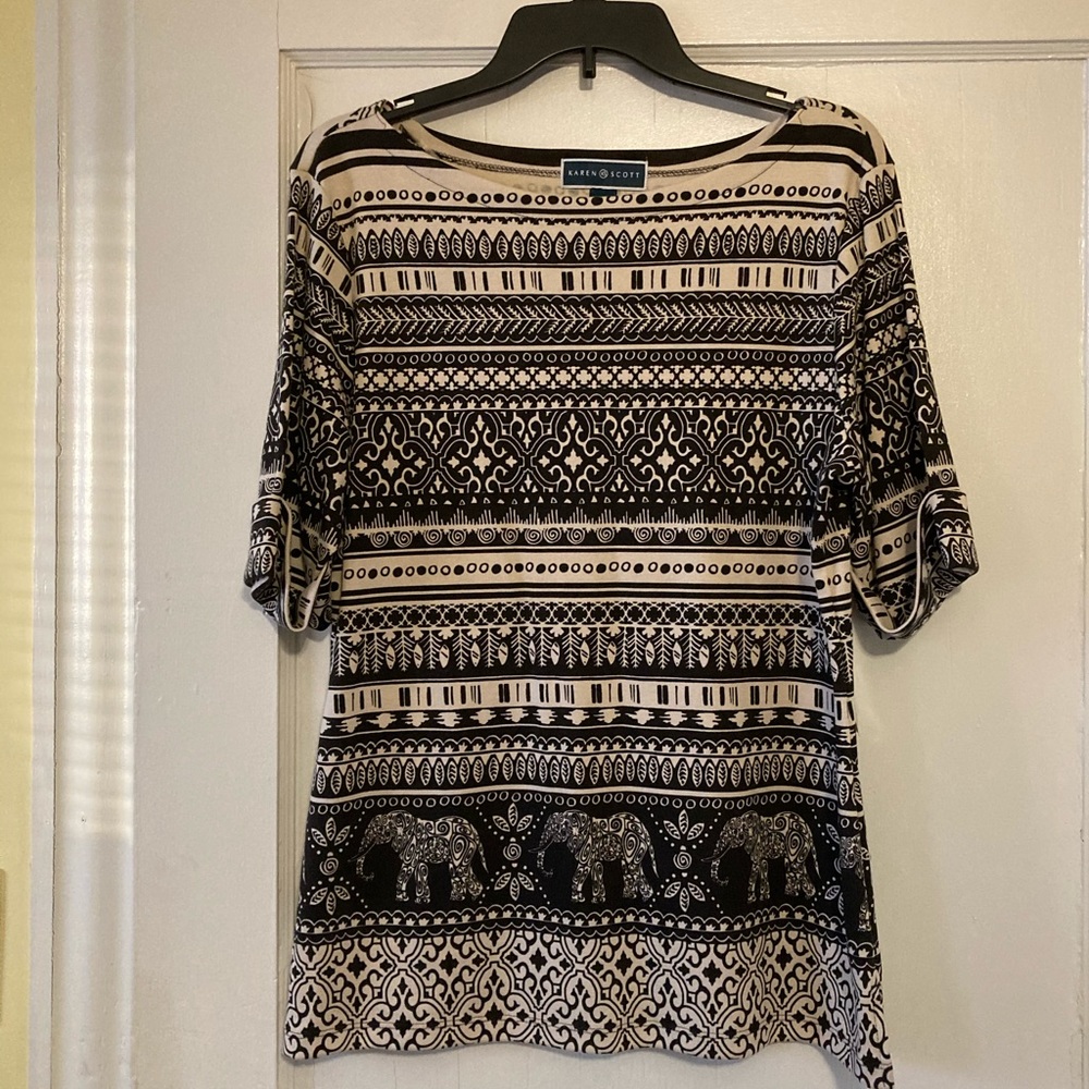 Karen Scott Black & Cream Printed Tunic